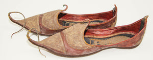 Antique Leather Mughal Raj Ottoman Moorish Shoes Gold Embroidered