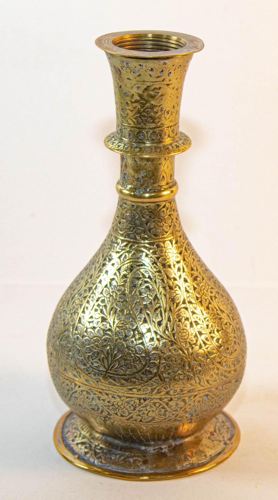 Antique Mughal Engraved Brass Vase, Indo-Persian, 19th Century