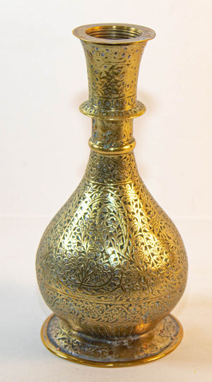 Antique Mughal Engraved Brass Vase, Indo-Persian, 19th Century