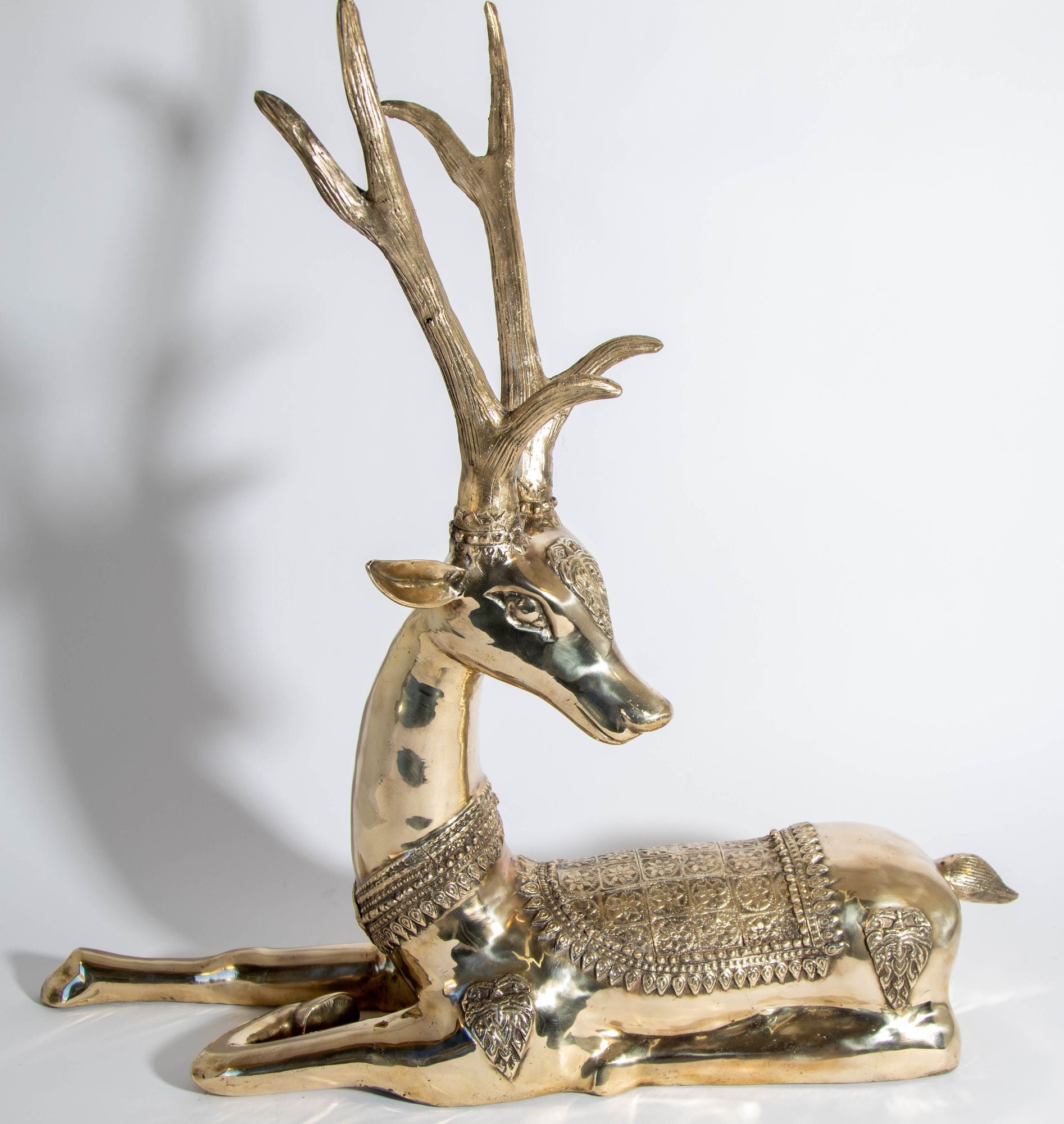 Large Brass Recumbent Deer Sculpture 1960s Hollywood Regency Style