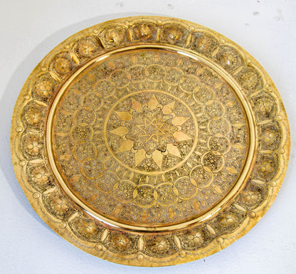Antique Middle Eastern Round Brass Tray Islamic Moorish Style 23.5 in. Diameter