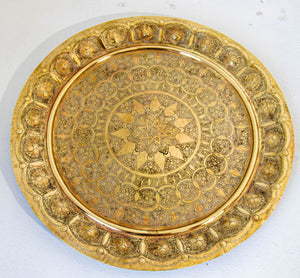 1930s Middle Eastern Round Brass Tray 23.5 in. Diameter