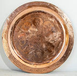 1920s Antique Hand Tooled Oversized Moroccan Metal Copper Tray 31 in. D.