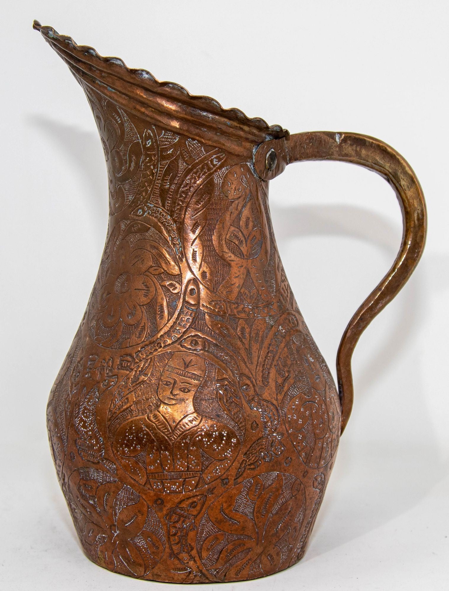 Islamic Persian Copper Pitcher Antique 19th Century Middle Eastern Ewer