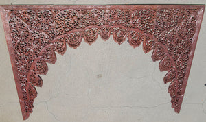 Asian Hand-Carved Wooden Architectural Arched Wall Door Panel