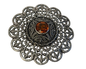 Ottoman Style Turkish Silver Brooch or Veil Pin with Moorish Filigree Lace