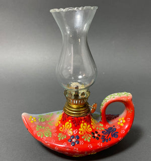 Aladdin style handmade red ceramic Turkish oil lamp