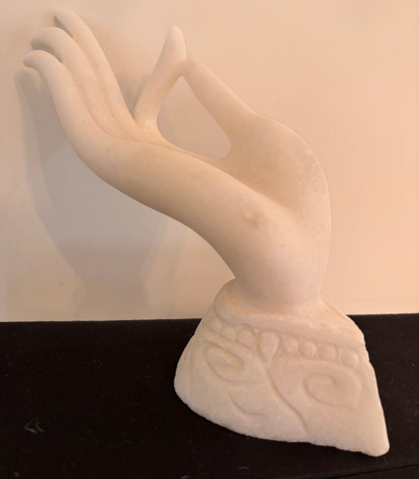 Vintage Alabaster Gyan Mudra Buddha Meditation Hand Sculpture in Box