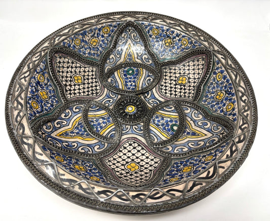 Antique Moroccan Handcrafted Moorish Ceramic Bowl, Blue and White circa 1920