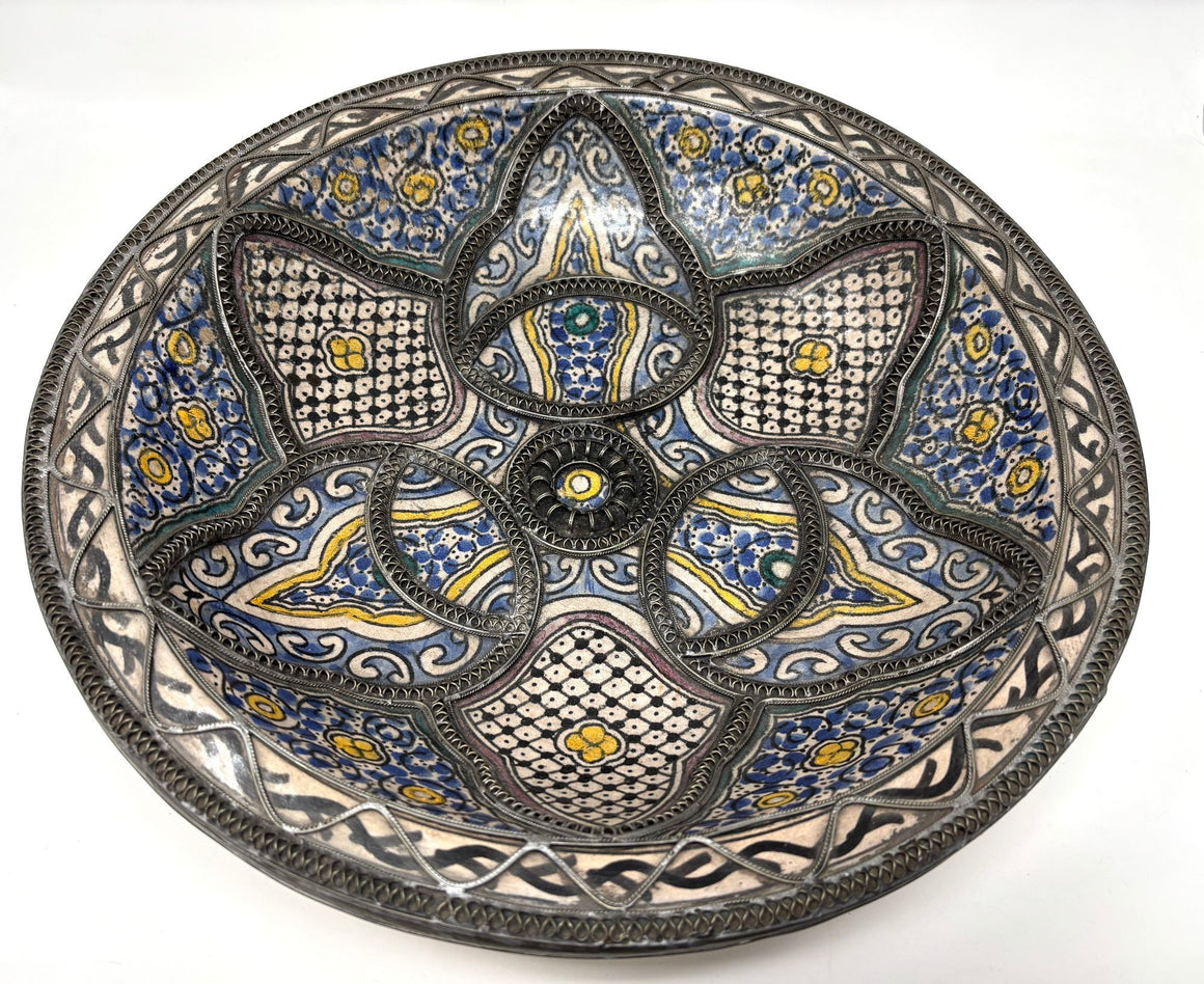 Antique Moroccan Moorish Handcrafted Ceramic Bowl Dish from Fez
