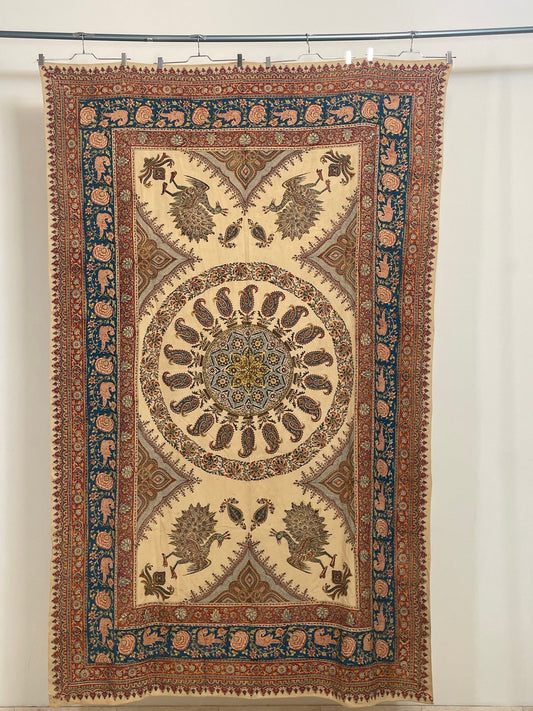 Large Isfahan Ghalamkar Persian Paisley Textile Block Printed 1950s