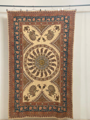 Large Isfahan Ghalamkar Persian Paisley Textile Block Printed 1950s