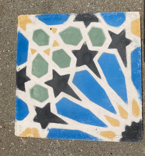 Moroccan Encaustic Cement Tile with Moorish Fez Design