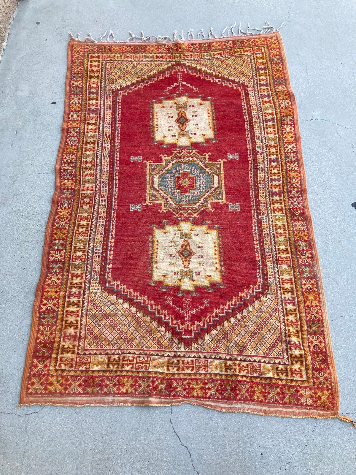 Vintage Moroccan Boujad Tribal Rug, Hand-Woven Wool by Berber Artisans