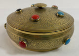 Vintage Moroccan Jewelled Trinket Brass Round Box with Beads