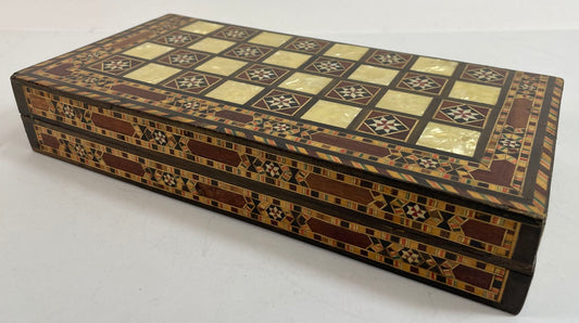 Middle Eastern Mosaic Inlaid Marquetry Box, Vintage Game Chest, 1950