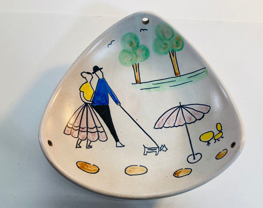 Vintage German Plate Hand-Painted Triangular Dish Catchall 1950s