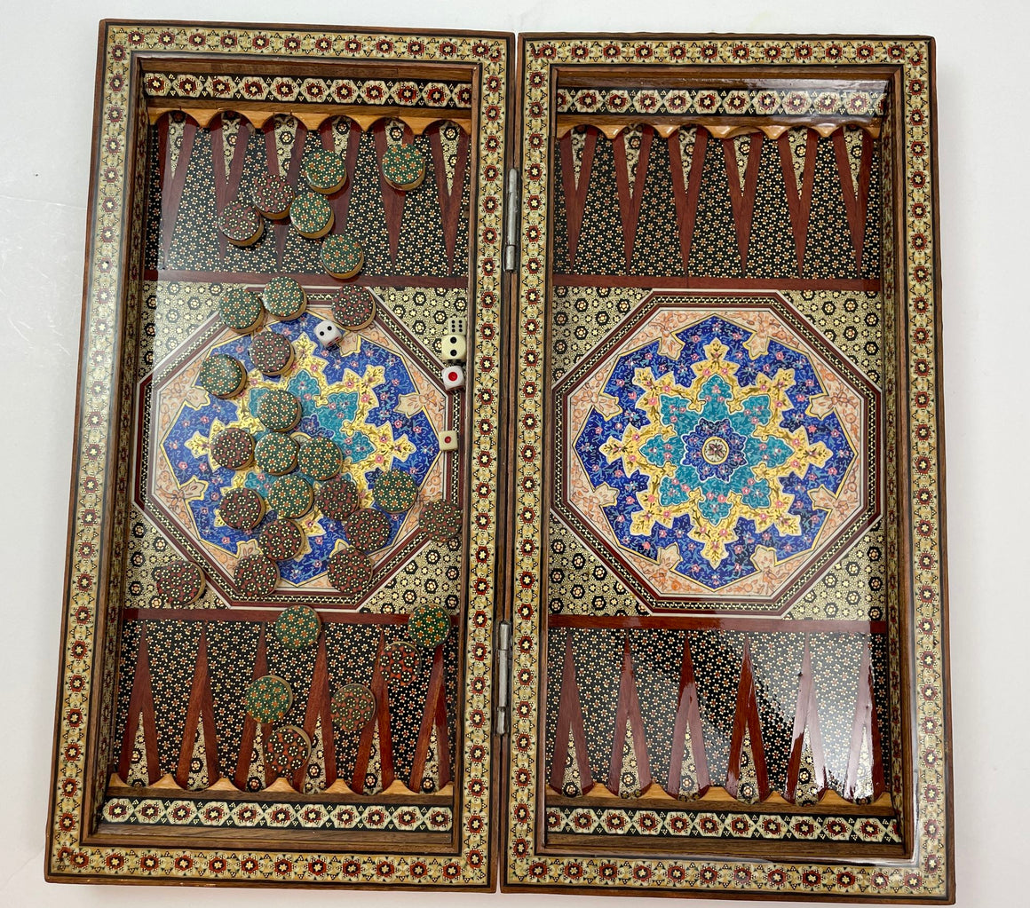 Moorish Persian Inlaid Micro Mosaic Backgammon and Chess Board