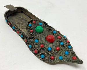 Vintage Metal Aladdin Moroccan Slipper Shoe Ashtray with Beads 1950