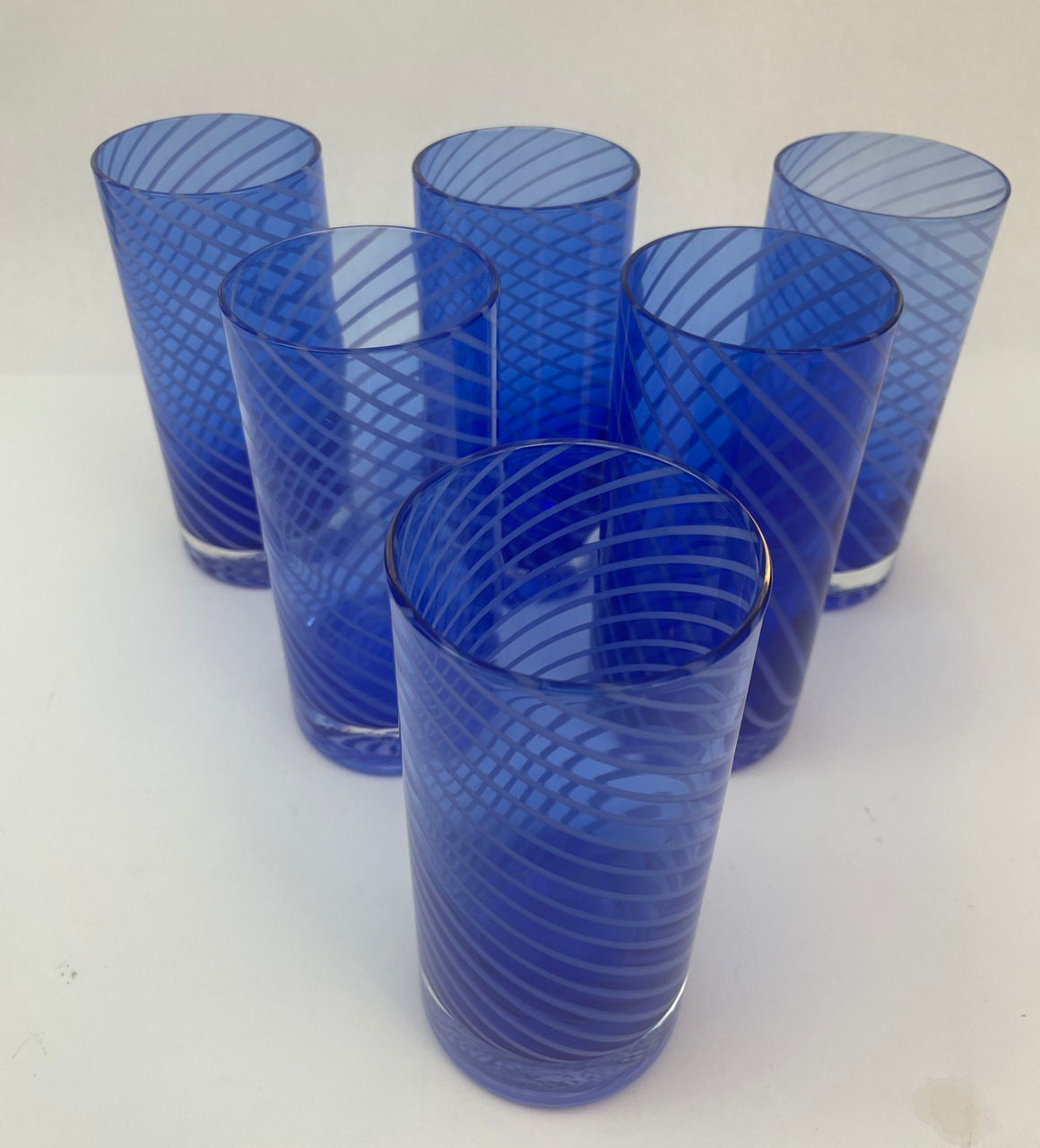 Cobalt Blue Drinking Glasses Set of 6 Spiral Italian Tumblers 1980s