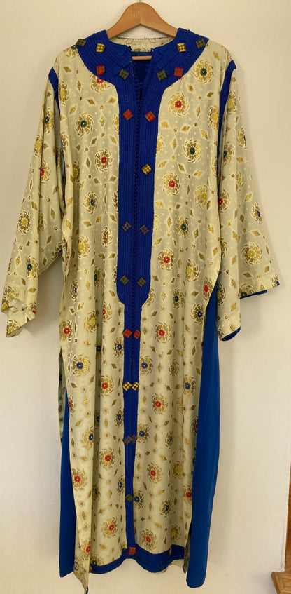 Vintage Moroccan Caftan in Royal Blue And Gold