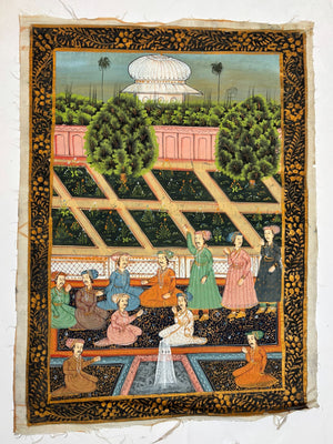 Mughal Court Scene on Silk After a 19th Century Indo-Persian Palace Painting