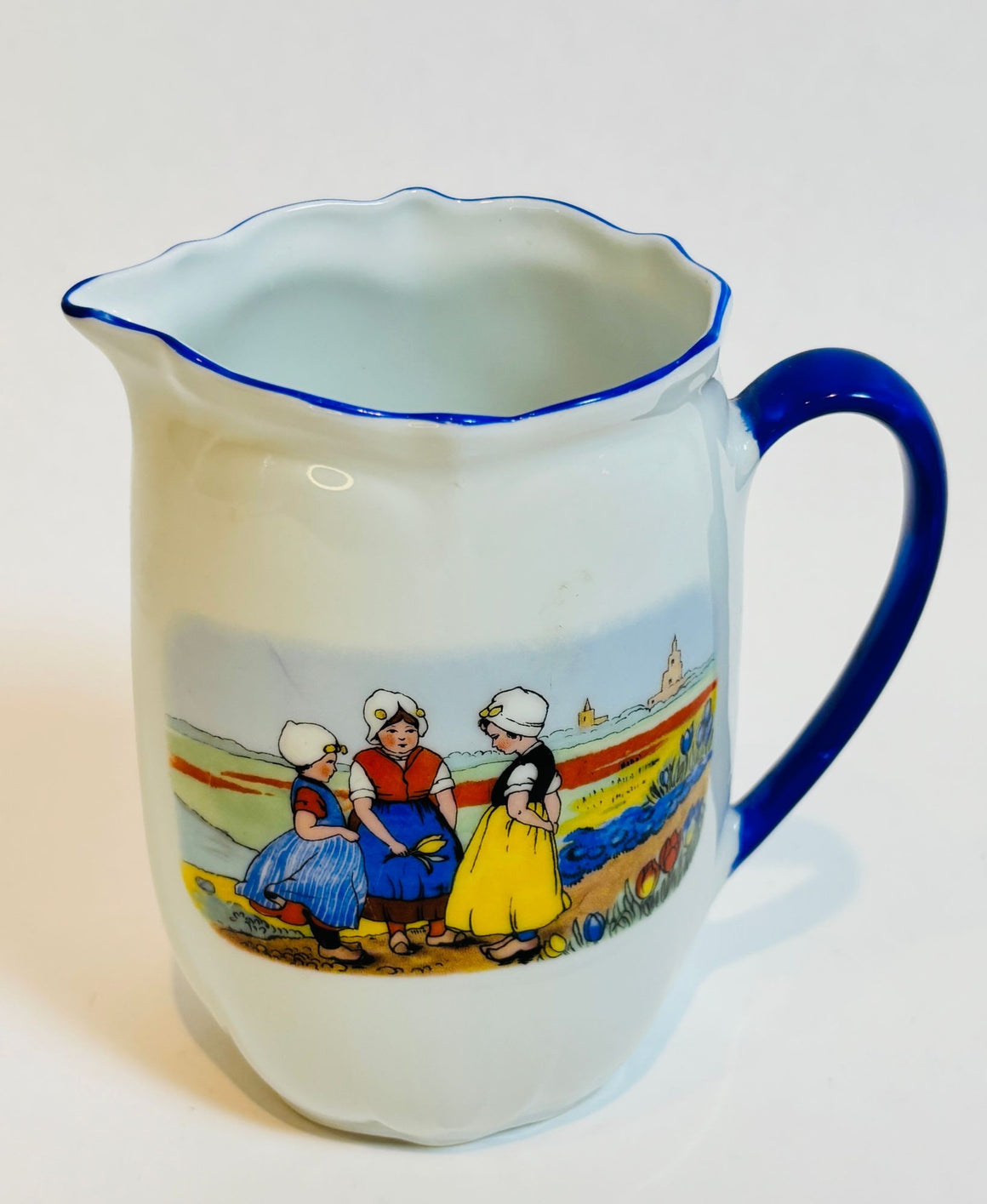 Antique Victoria China Czechoslovakia Porcelain Milk Jug | Hand-Painted Dutch Children Scene, circa 1940s