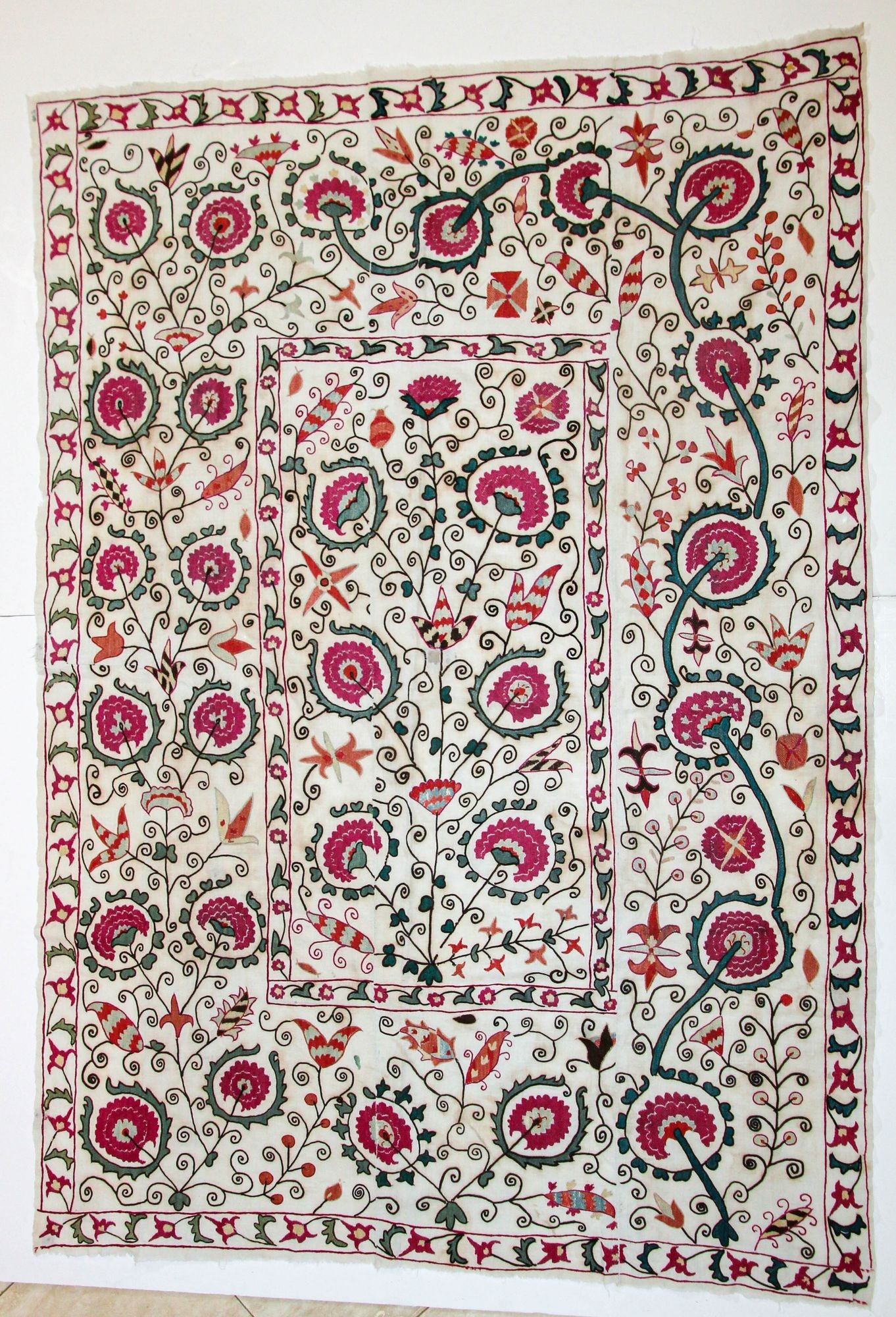 19th C. Suzani Bukhara Uzbekistan Antique Embroidered Islamic Art Textile Susani