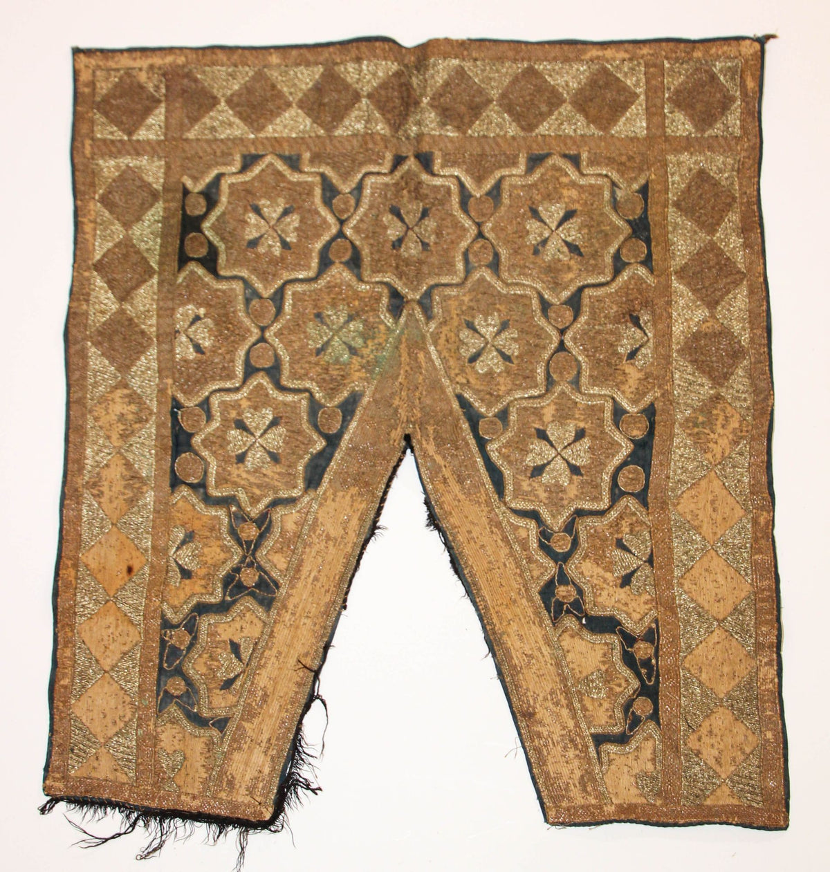Antique Islamic Art Ottoman Metallic Threads Arched Fragment Textile 19th c.