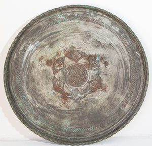 Antique Large Tinned Copper Ottoman Turkish Circular Tray
