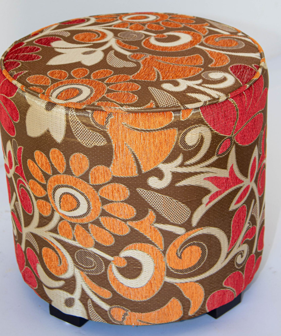 Moroccan Pouf Upholstered Stool in Bold Colorful Floral Fabric