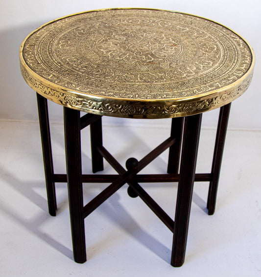 Moorish Islamic Brass Tray Table, Handcrafted in Spain, 1920s Design