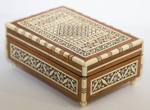 Vintage Spanish Inlaid Marquetry Decorative Music Box Inlaid with White Bone