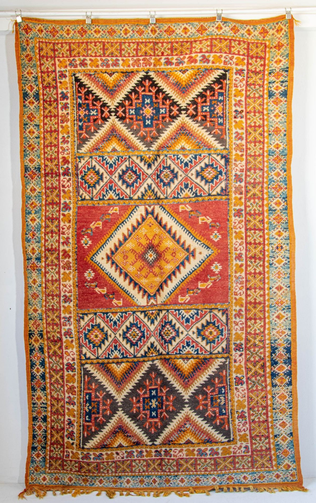 Vintage Moroccan Boujad Berber Rug, Hand-Knotted Wool, Folk Art, 1960s