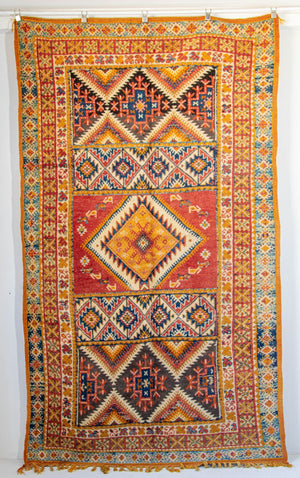 Vintage Moroccan Boujad Berber Rug, Hand-Knotted Wool, Folk Art, 1960s