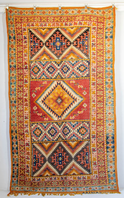 Vintage Moroccan Boujad Berber Rug, Hand-Knotted Wool, Folk Art, 1960s
