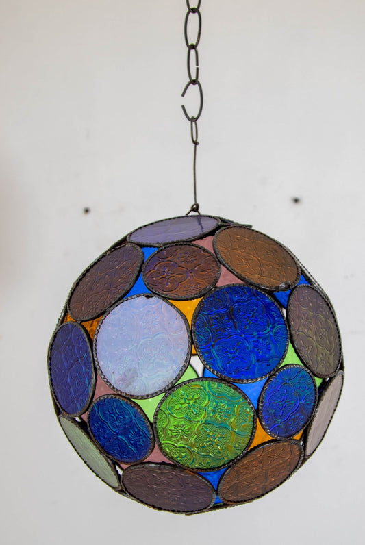 Vintage Moroccan Multicolor Molded Glass Orb Lantern, Marrakech, circa 1970