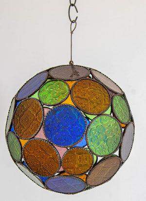 Vintage Moroccan Multi-Color Glass Orb Lantern Moorish Style