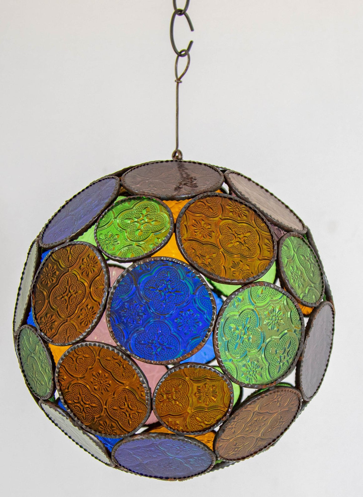 Vintage Moroccan Multi-Color Glass Orb Lantern Moorish Style