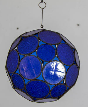 Vintage Moroccan Royal Blue Moorish Glass Orb Glass Lantern