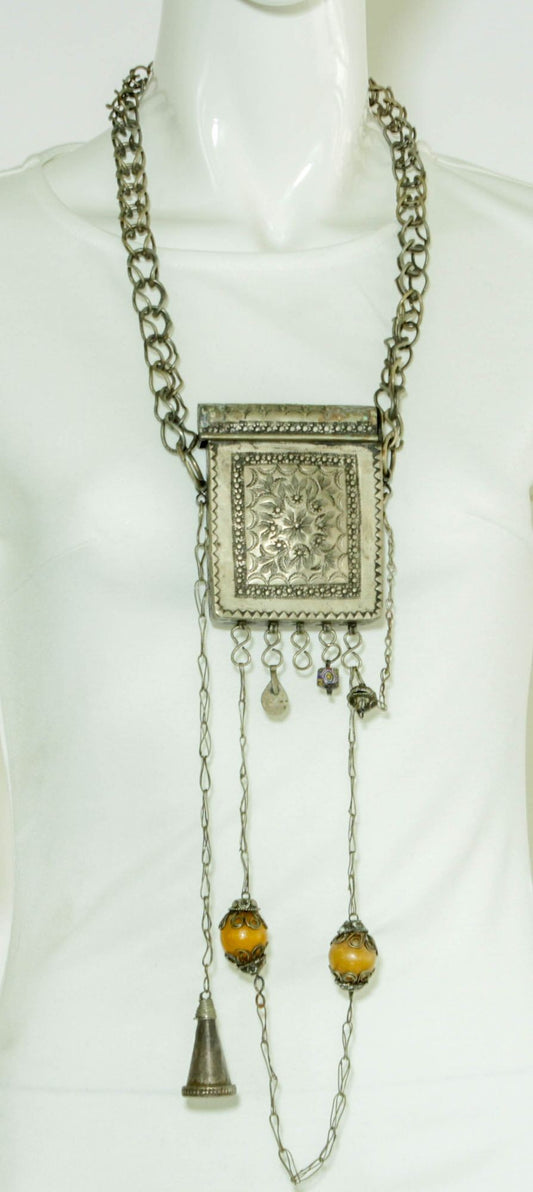 Antique Moroccan Ethnic Talisman Silver Amulet Box Holder