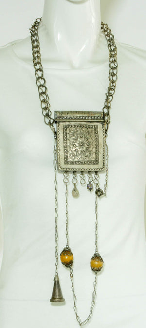 Antique Moroccan Ethnic Talisman Silver Amulet Box Holder