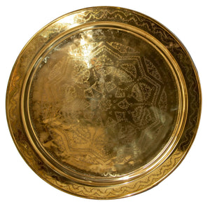 Antique Oversized Round Moroccan Polished Brass Tray Platter 19th C.