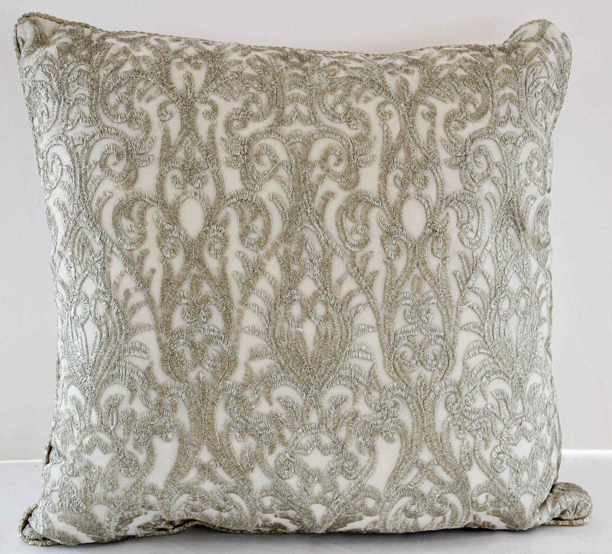 Turkish Moorish Ottoman Style Throw Pillow with Silver Metallic Embroidery