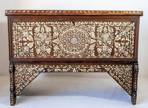 Antique Syrian Mother of Pearl Inlay Dowry Trunk 19th C.