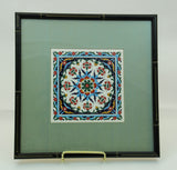 Handcrafted Turkish Iznik Style Ceramic Tile Framed 1950
