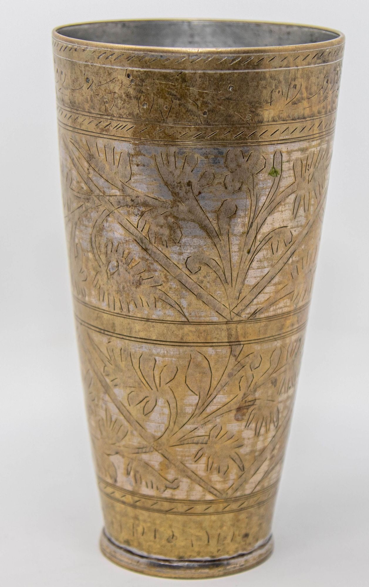 Antique Metal Engraved Mughal Beaker or Vase from India 1940s