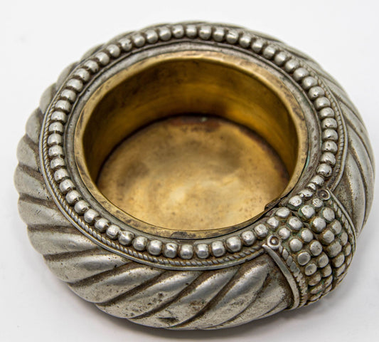 Antique Ethnic North African traditional anklet silver and brass bracelet made into a vide poche, dish, catchall or silver ashtray.