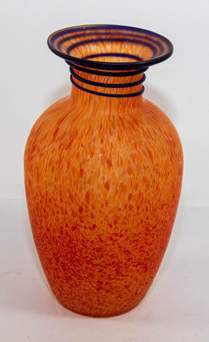 Orange Italian Blown Art Glass Murano Vase Frosted Glass