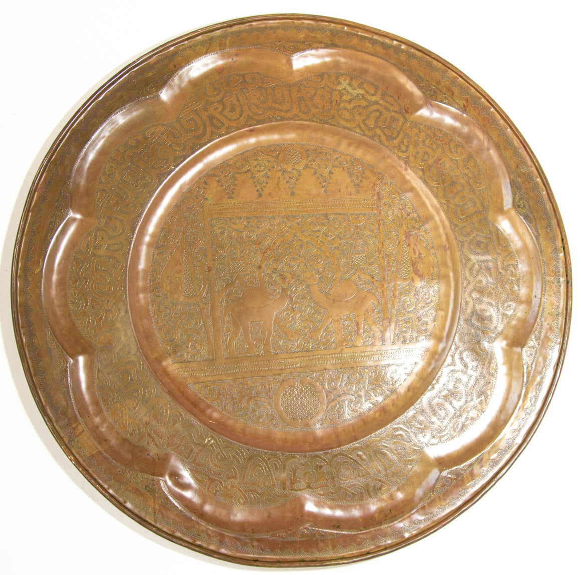 Large Moroccan Round Brass Tray Wall Decor 38 inches Circa 1950's